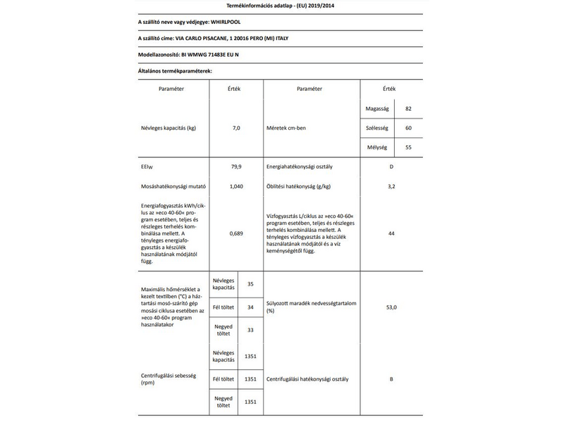 Whirlpool BI WMWG 71483E Ugradbena perilica rublja s prednjim punjenjem