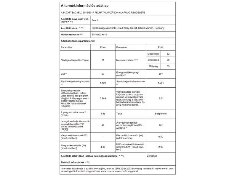 Bosch SMV6ECX57E Beépíthető integrált mosogatógép