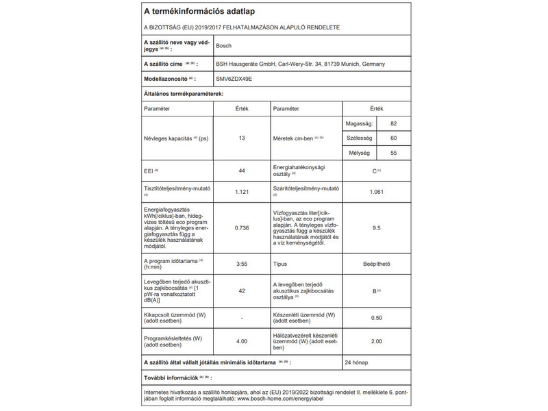 Bosch SMV6ZDX49E Beépíthető mosogatógép