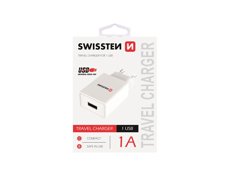Swissten Hálózati Töltő adapter, 1 USB port, 1A, fehér (22036000)