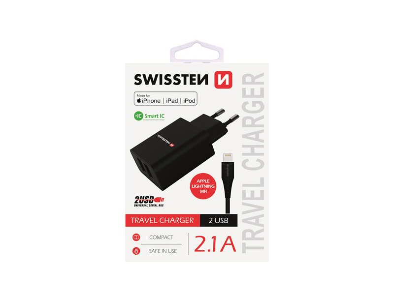 Swissten Hálózati Töltő adapter + Lightning MFI kábel (22056000)
