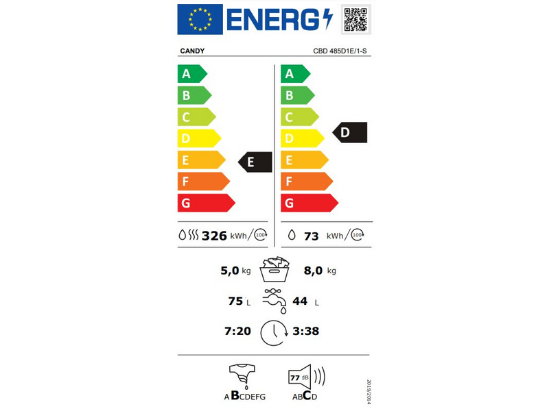 Candy CBD 485D1E/1-S Ugradbena perilica i sušilica rublja