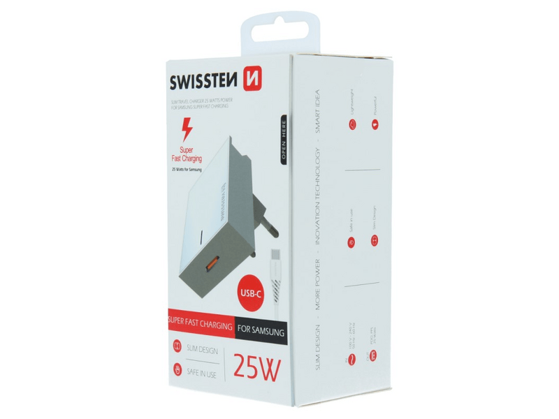 Swissten Samsung SuperFastCharging 25W Töltő adapter fehér + Type-C töltőkábel (22050200)