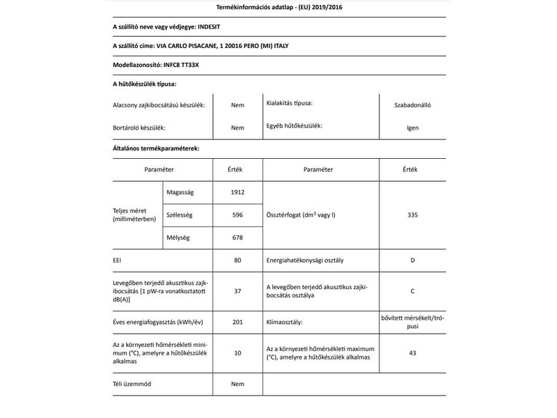 Indesit INFC8 TT33X Alulfagyasztós hűtőszekrény