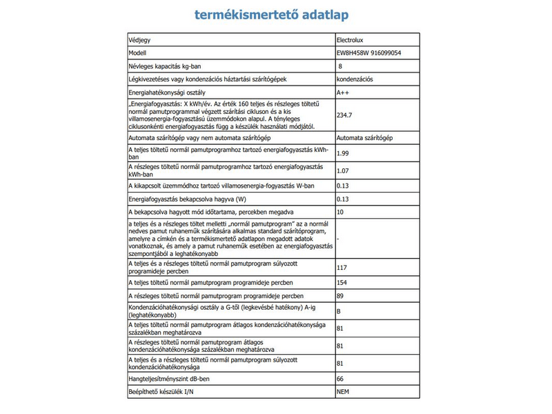 Electrolux EW8H458W PerfectCare hőszivattyús szárítógép, 8 kg