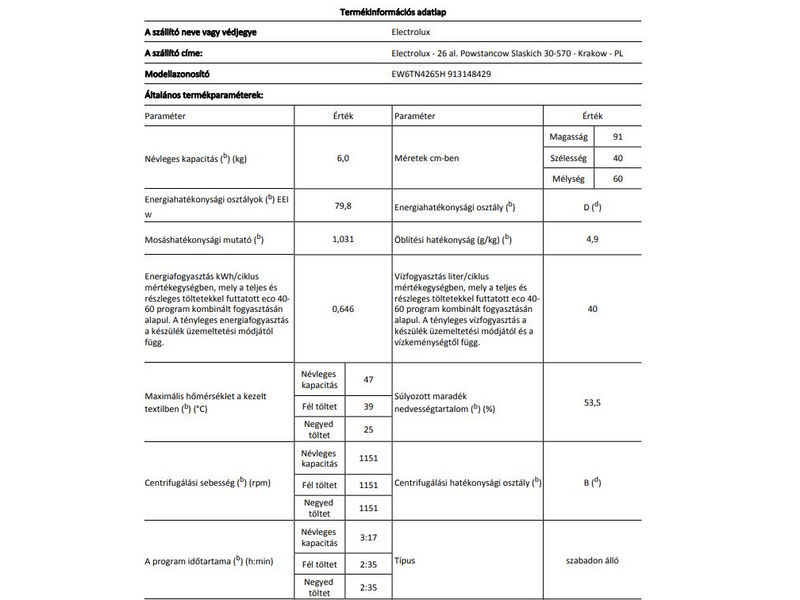 Electrolux EW6TN4265H Felültöltős mosógép