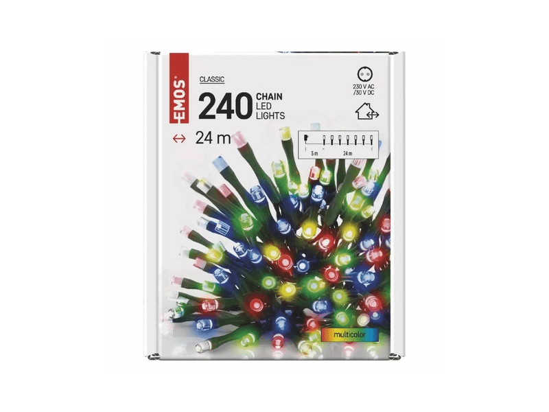EMOS LED karácsonyi fényfüzér, 24 m, színes (D4AM05)