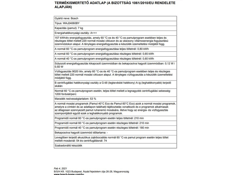 Bosch WAJ24060BY Elöltöltős mosógép
