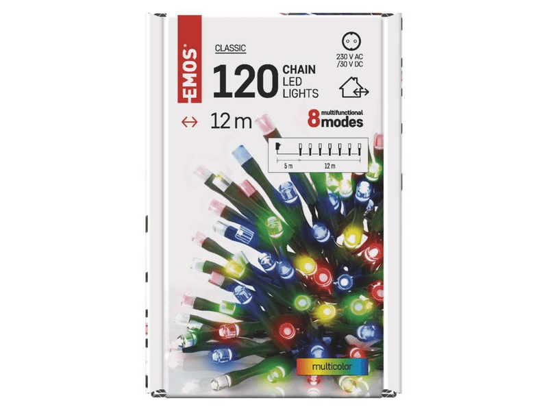 EMOS LED karácsonyi fényfüzér, 12 m, színes (D4AM08)