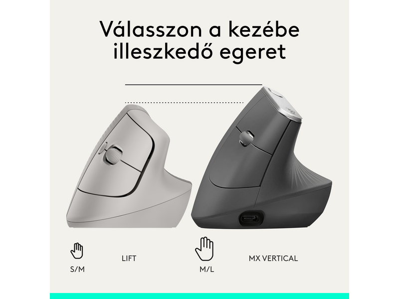 Logitech Lift vertikális egér, homokszín (910-007771)