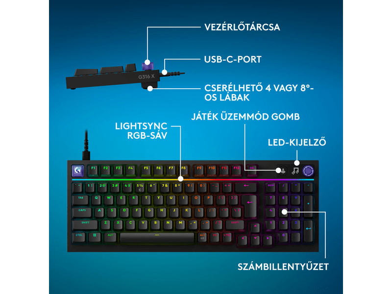 Logitech G316 X Gamer billentyűzet, HU, fekete (920-014204)