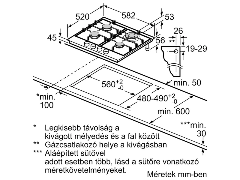 Bosch PGH6B5K60 Serie 4 Beépíthető gázfőzőlap