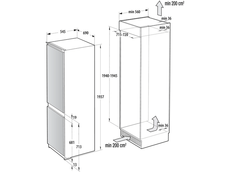 Gorenje NRKI619D61WFE Beépíthető kombinált hűtőszekrény