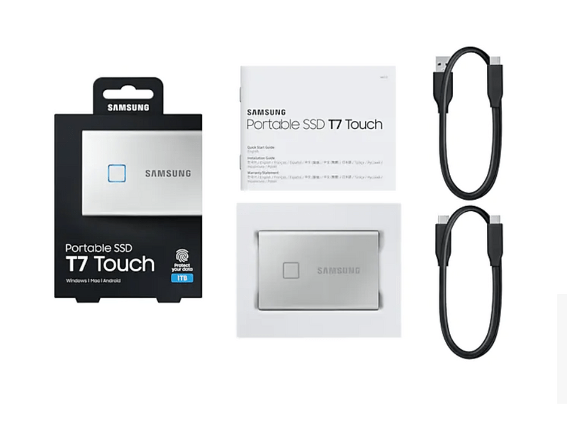 Samsung T7 Touch USB 3.2 1TB Hordozható SSD Ezüst (MU-PC1T0S)