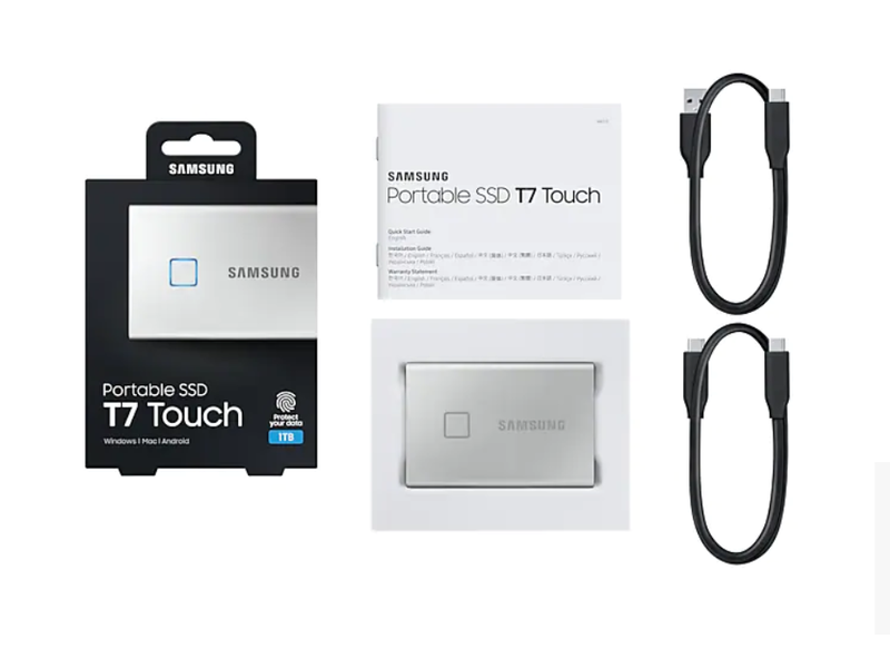 Samsung T7 Touch USB 3.2 1TB Hordozható SSD Ezüst (MU-PC1T0S)