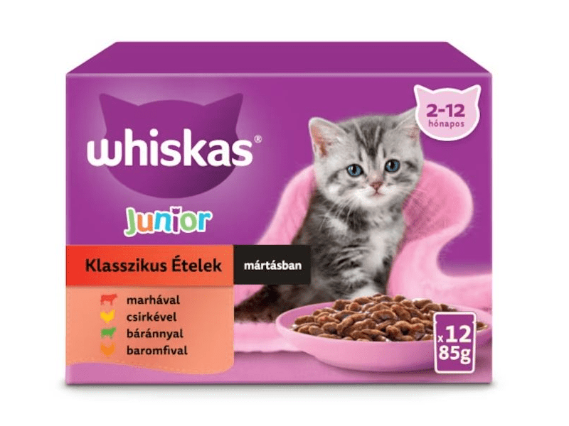 Whiskas Junior klasszikus tasakos eledel válogatás kölyök macskák számára, 12x85g
