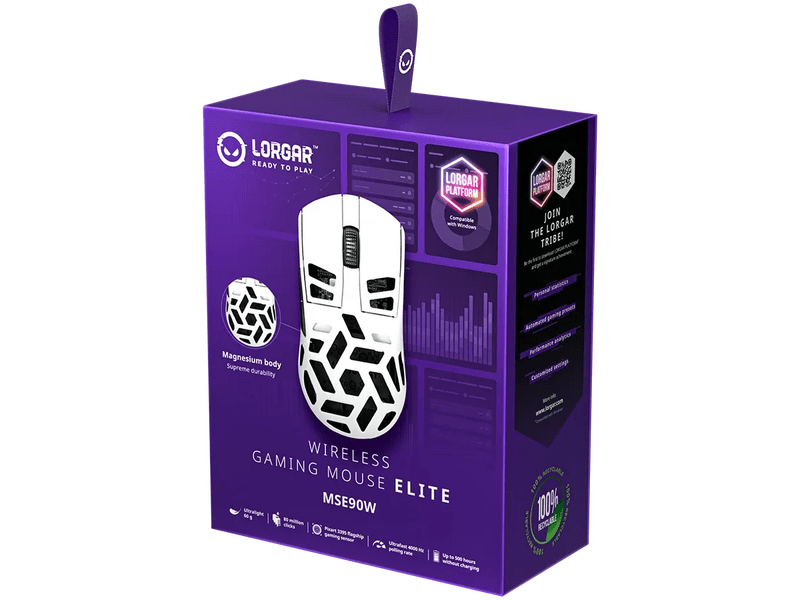 Lorgar MSE90W Gamer egér, fehér (LRG-MSE90W-WH)