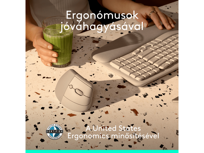 Logitech Lift vertikális egér, homokszín (910-007771)