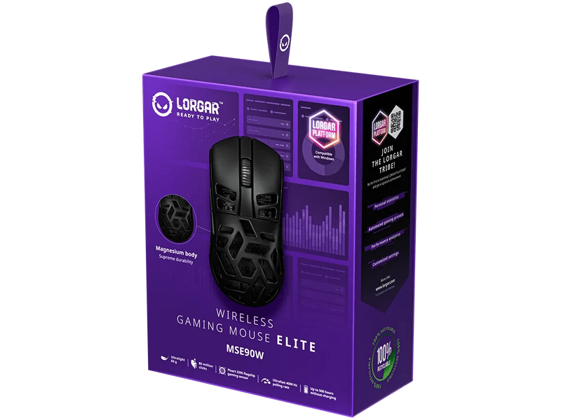 Lorgar MSE90W Gamer egér, fekete (LRG-MSE90W-BK)
