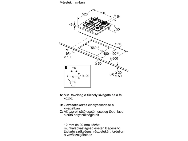 Bosch PPP6AAI40 Beépíthető gáz főzőlap