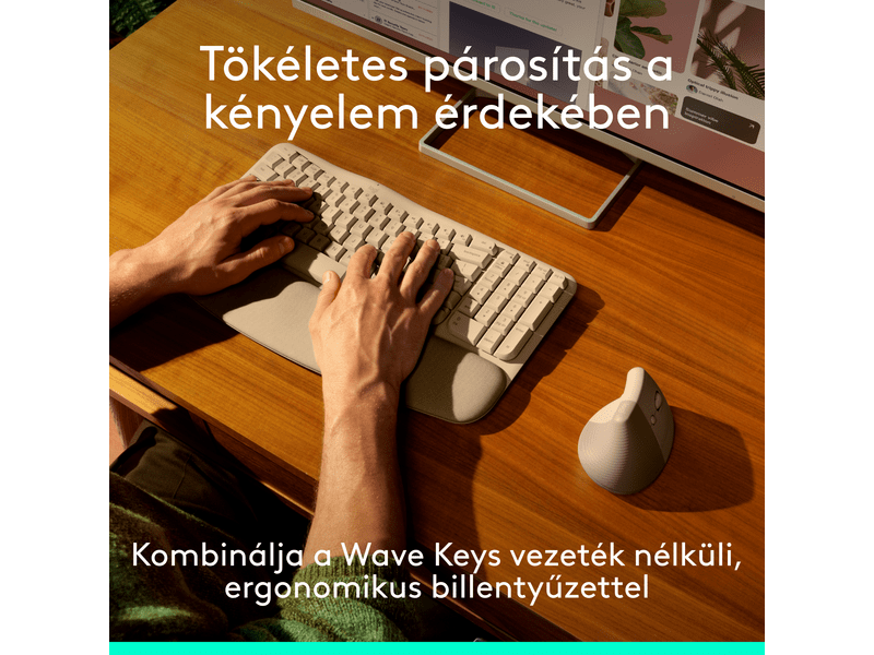 Logitech Lift vertikális egér, homokszín (910-007771)
