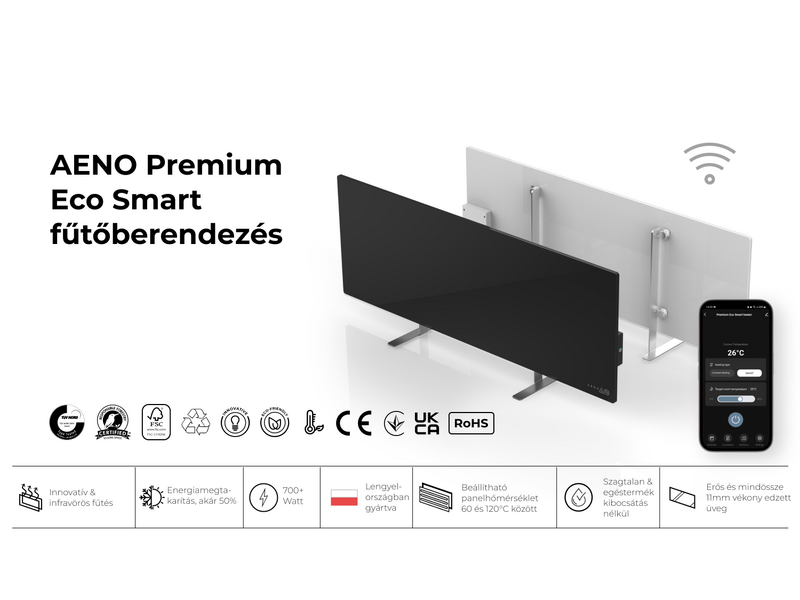 Aeno AGH1S Premium Eco Smart Infravörös/konvekciós fűtőpanel, fehér