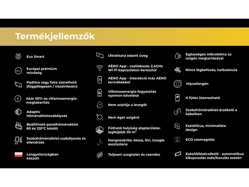 Aeno AGH2S Premium Eco Smart Infravörös/konvekciós fűtőpanel, fekete