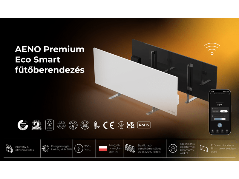 Aeno AGH2S Premium Eco Smart Infravörös/konvekciós fűtőpanel, fekete