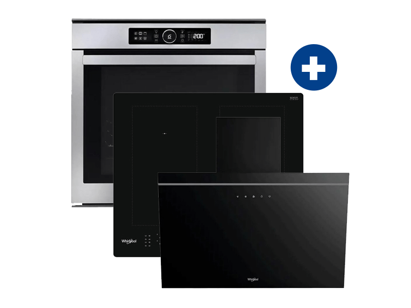 Whirlpool AKZM 8480 IX Beépíthető sütő + Whirlpool WLS8560AL Beépíthető indukciós főzőlap + Whirlpool AKR 62F LT K Kürtős páraelszívó