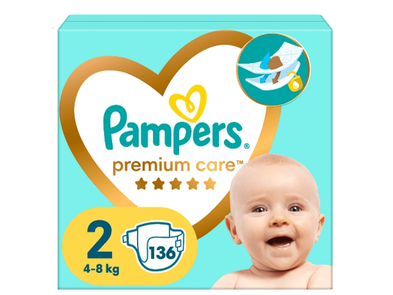 Pampers Premium Care Pelenka, 2 Méret, 136 db