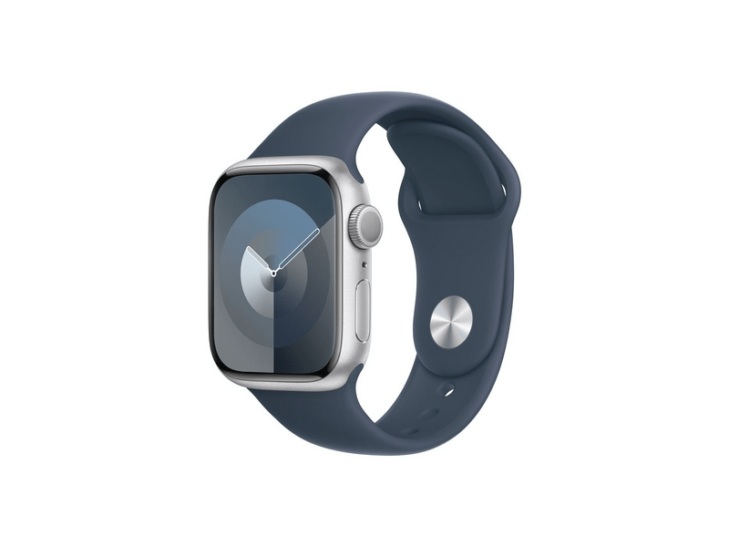 Apple Watch Series 9 (2023) GPS – 41 mm-es ezüst alumíniumtok, viharkék sportszíj - S/M (MR903QH/A)