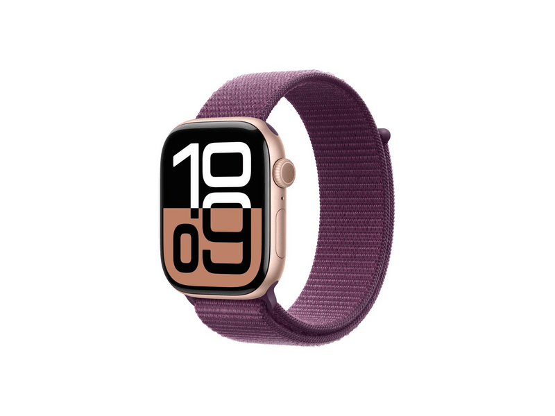 Apple Watch Series 10 GPS + Cellular – 46 mm-es rozéarany alumíniumtok, szilva sportpánt (MWY83QH/A)