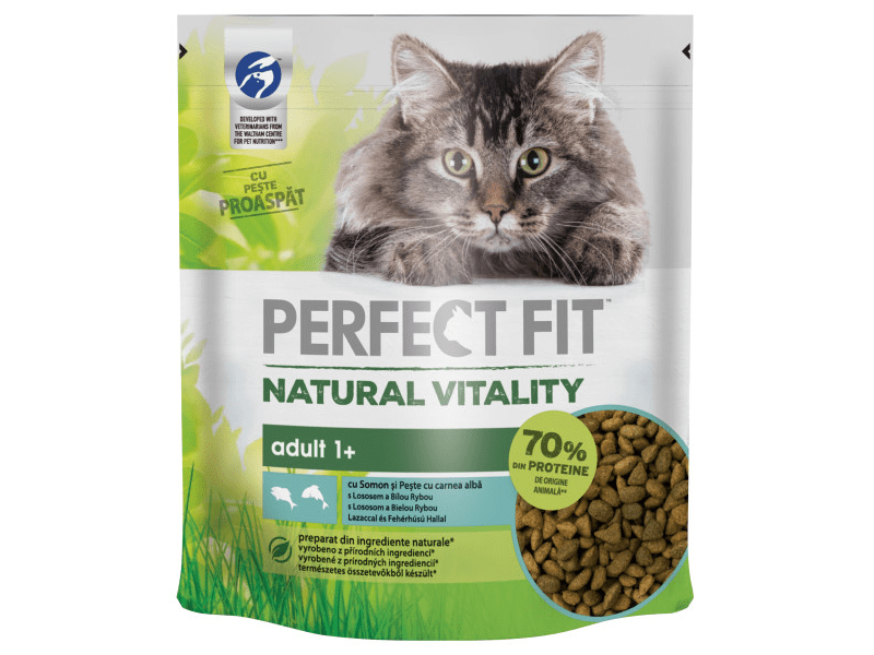 Perfect Fit Natural Vitality felnőtt macskák számára lazacal és fehér húsú hallal, 650 g (420789)