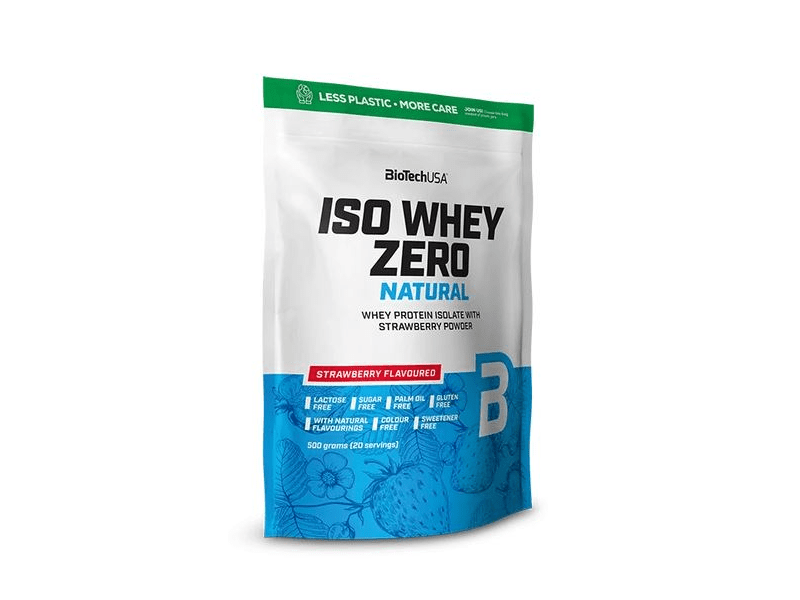 BioTechUSA Iso Whey Zero Natural laktózmentes fehérje, 500 g, eper