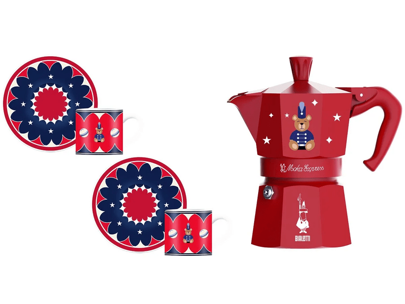 Bialetti Moka Express kotyogós kávéfőző, karácsonyi maci + csésze szett, 2db (5317)