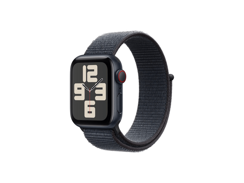 Apple Watch SE (2024) GPS + Cellular – 40 mm-es éjfekete alumíniumtok, tintaszínű sportpánt (MXGA3QH/A)