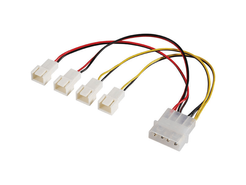 Akasa 4pin Molex - 4x 3pin ventilátor kábel, 15cm (AK-CB001)