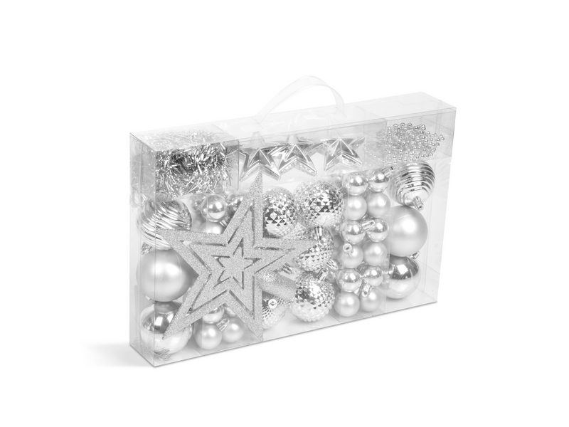 Family 58774C Karácsonyfadísz szett, ezüst, 66 db