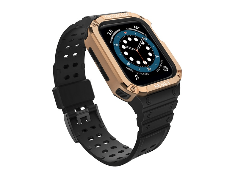Gigapack Apple Watch Series pótszíj+szilikon keret, fekete/rozéarany (GP-141542)