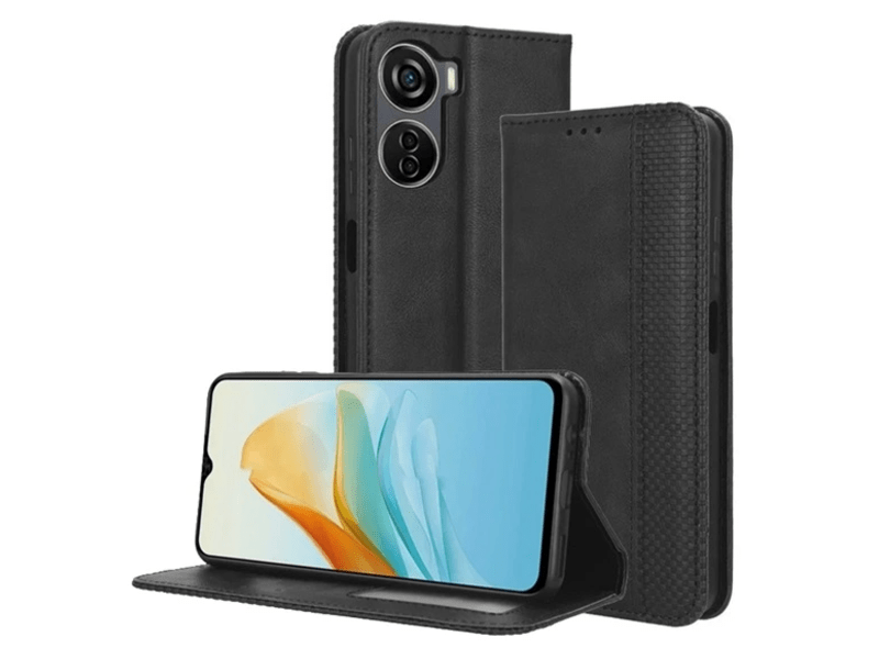 Gigapack ZTE Blade V40 Design Bőr hatású flip tok, fekete (GP-155938)