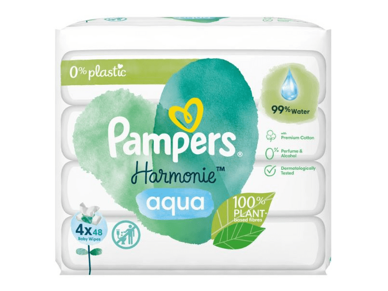 Pampers Aqua Plastic Free törlőkendő, 4x48 db, 192 db