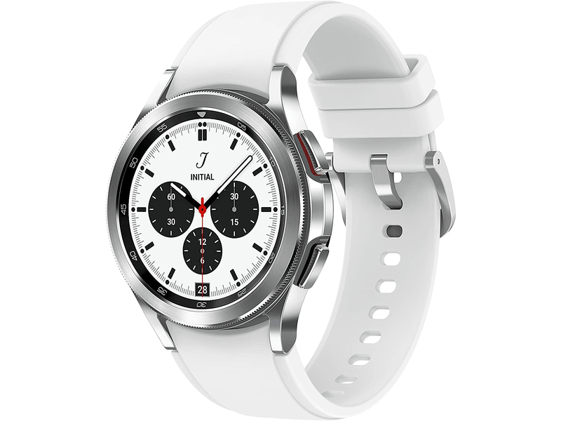 Samsung Galaxy Watch4 Classic eSIM 42 mm Okosóra, ezüst (SM-R885FZSAEUE) + Samsung Galaxy Fit2 Aktivitásmérő, Piros (SM-R220NZRAEUE)