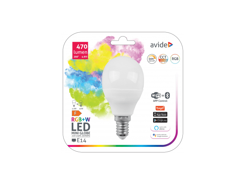 Smart LED Mini Globe žarulja 4.9W RGB+WIFI E14 (ASMG14RGBW-4.9W-WIBL)