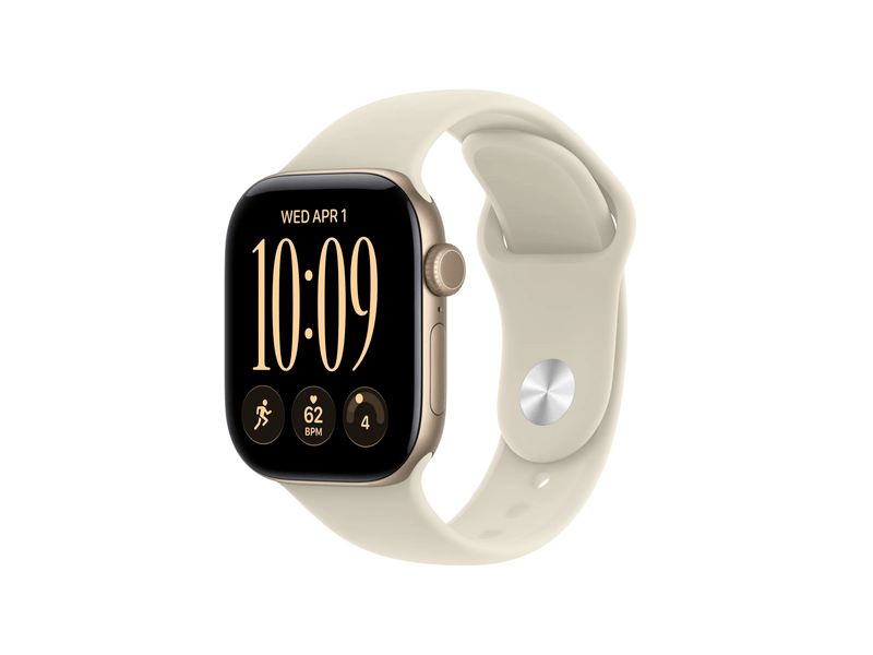 Apple Watch Series 12 GPS+Cellular, 42 mm világos arany alumíniumtok, homokszínű sportszíj, M/L (MJG34MP/A)