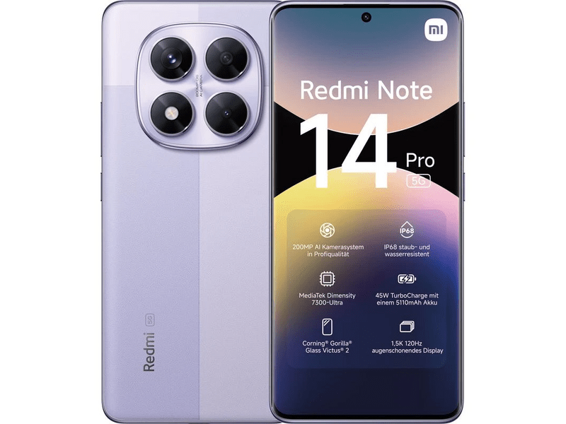 Xiaomi Redmi Note 14 Pro 5G 8/256GB Okostelefon, Lila (MZB0IM5EU)