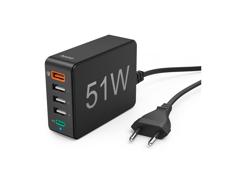 Hama 201630 Mrežna stanica za punjenje, 5 portova, 1xQC3.0 + 3xUSB + 1xTYPE-C "PD/QC" 51W