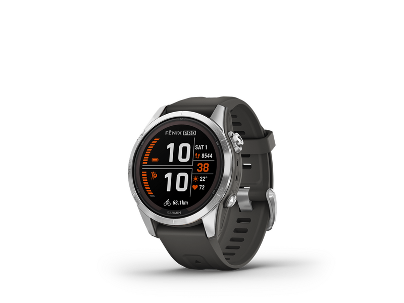 Garmin Fenix 7S Pro Solar Okosóra, ezüst, grafitszürke szilikon szíj (010-02776-01)