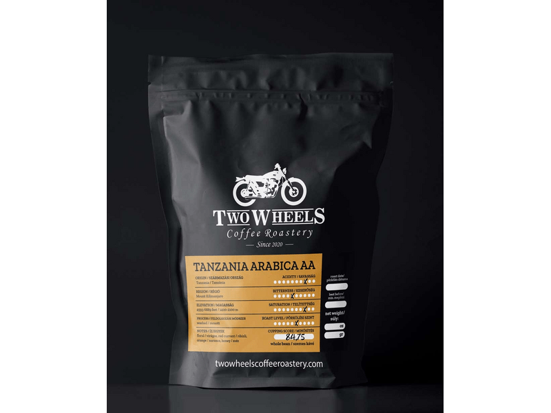 Two Wheels Tanzania Arabica Pörkölt szemes kávé, 250 g