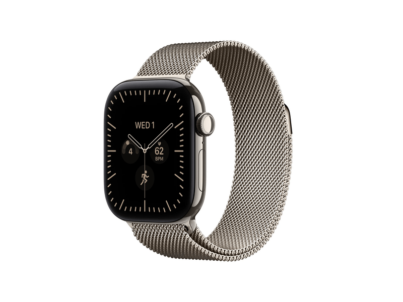 Apple Watch Series 12 GPS+Cellular, 42 mm natúr titán tok, natúr titán milánói szíjjal (MJGF4MP/A)