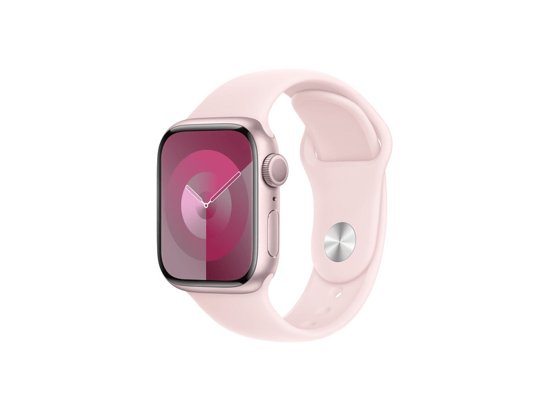 Apple Watch Series 9 (2023) GPS – 41 mm-es rózsaszín alumíniumtok, világos rózsaszín sportszíj - M/L (MR943QH/A)
